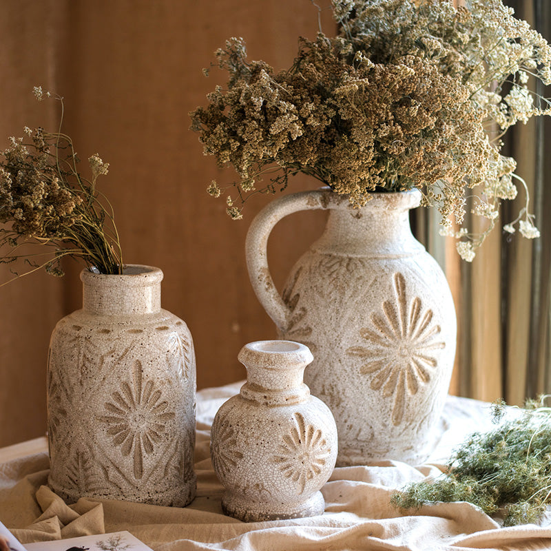 Carved White Ceramic Vase
