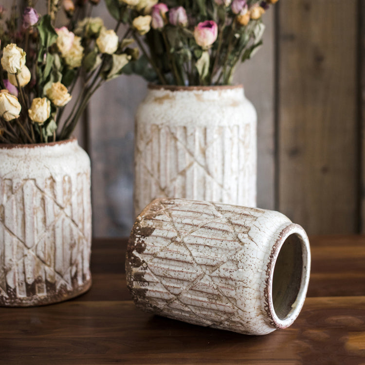 Distressed White Ceramic Vase