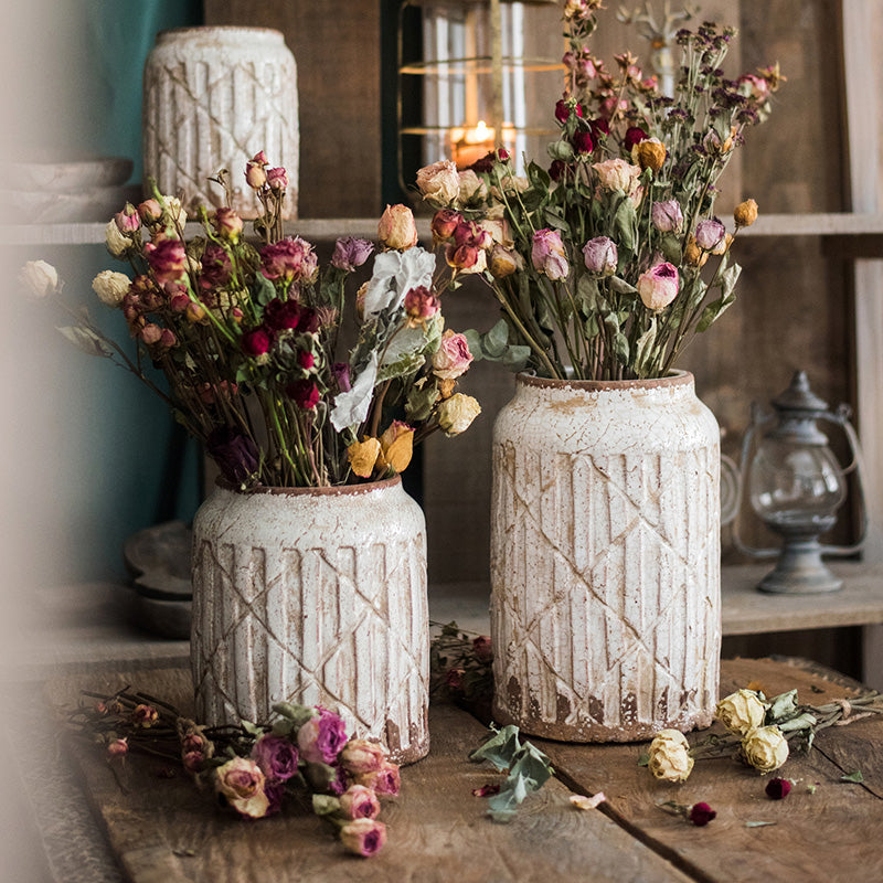 Distressed White Ceramic Vase