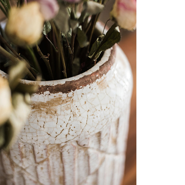 Distressed White Ceramic Vase