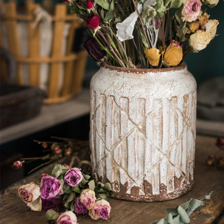 Distressed White Ceramic Vase