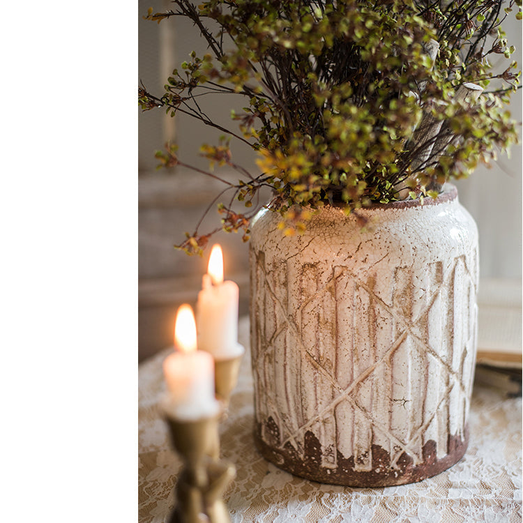 Distressed White Ceramic Vase