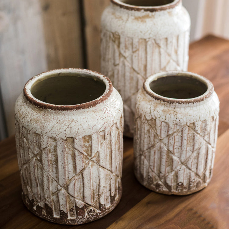 Distressed White Ceramic Vase