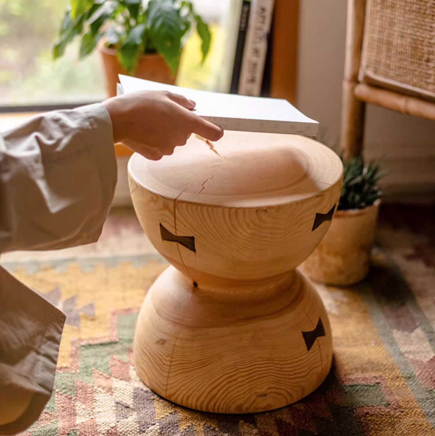 Natural Solid Wood End Table