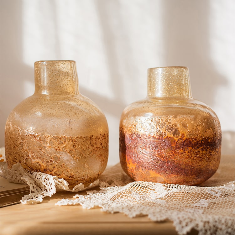 Amber Bubble Glass Bud Vase