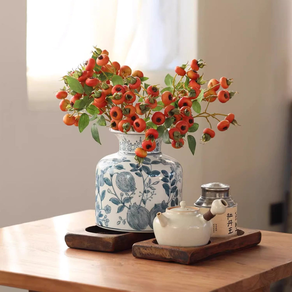 Pomegranate Blue & White Porcelain Vase