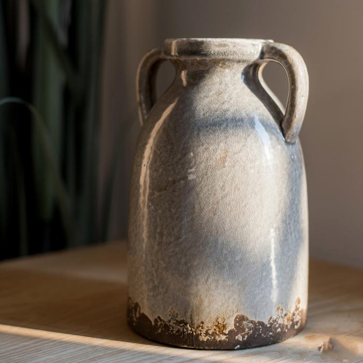Glazed Pottery Vase with Handles