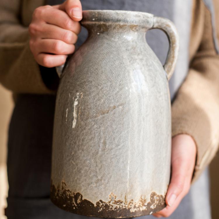 Glazed Pottery Vase with Handles