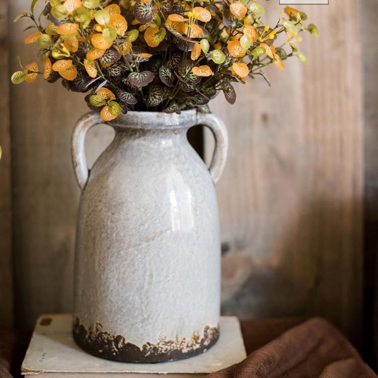 Glazed Pottery Vase with Handles