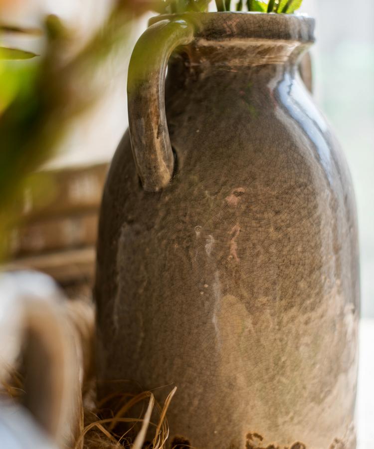 Glazed Pottery Vase with Handles