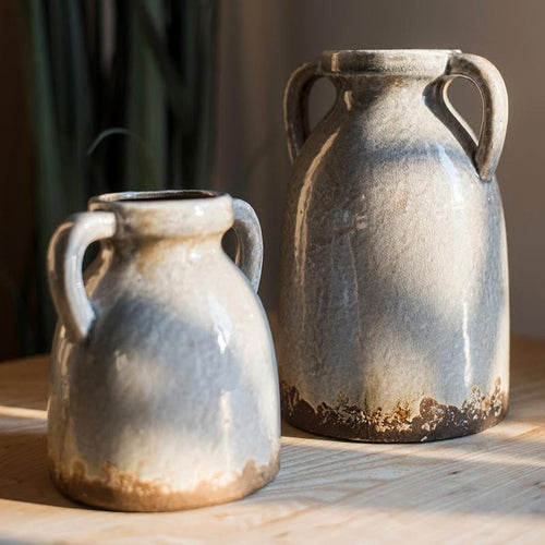 Glazed Pottery Vase with Handles