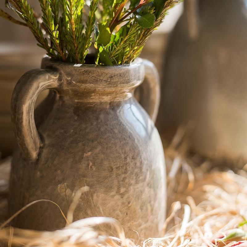 Glazed Pottery Vase with Handles