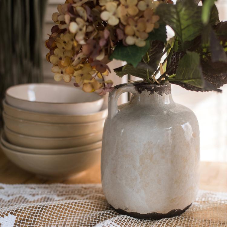 Glazed Pottery Vase with Handle